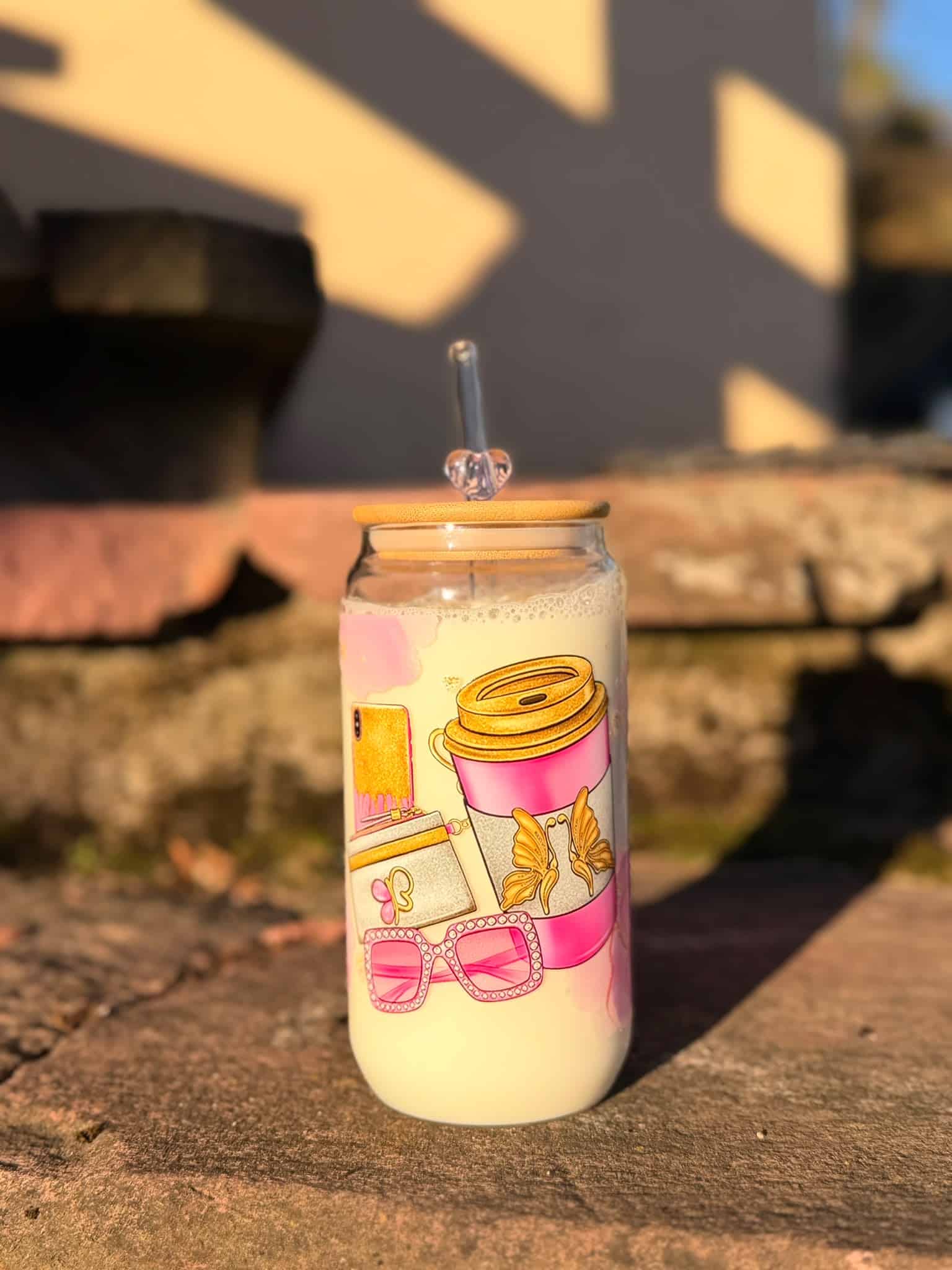 Poupette “Pink Mood” – Verre transparent 500 ml avec paille en verre 3