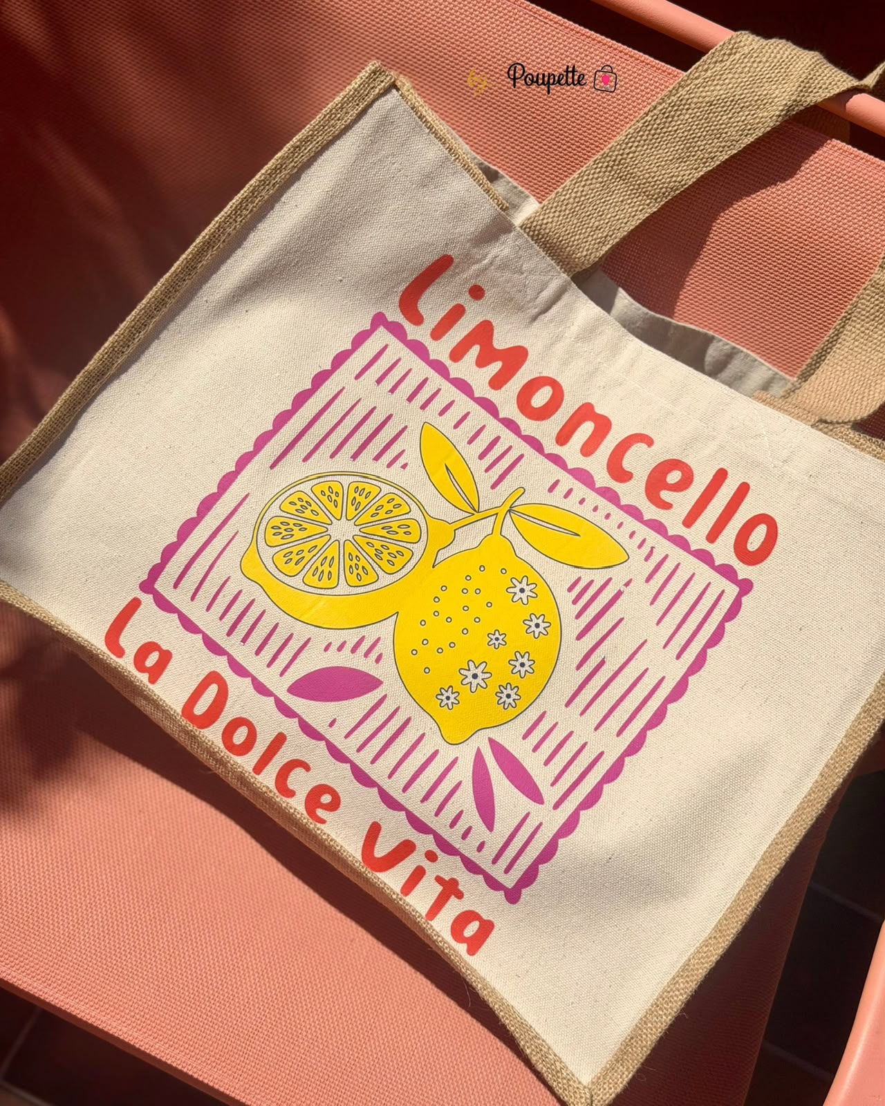 Poup’it Bag “Limoncello La Dolce Vita” – Sac cabas en toile coton & jute laminée