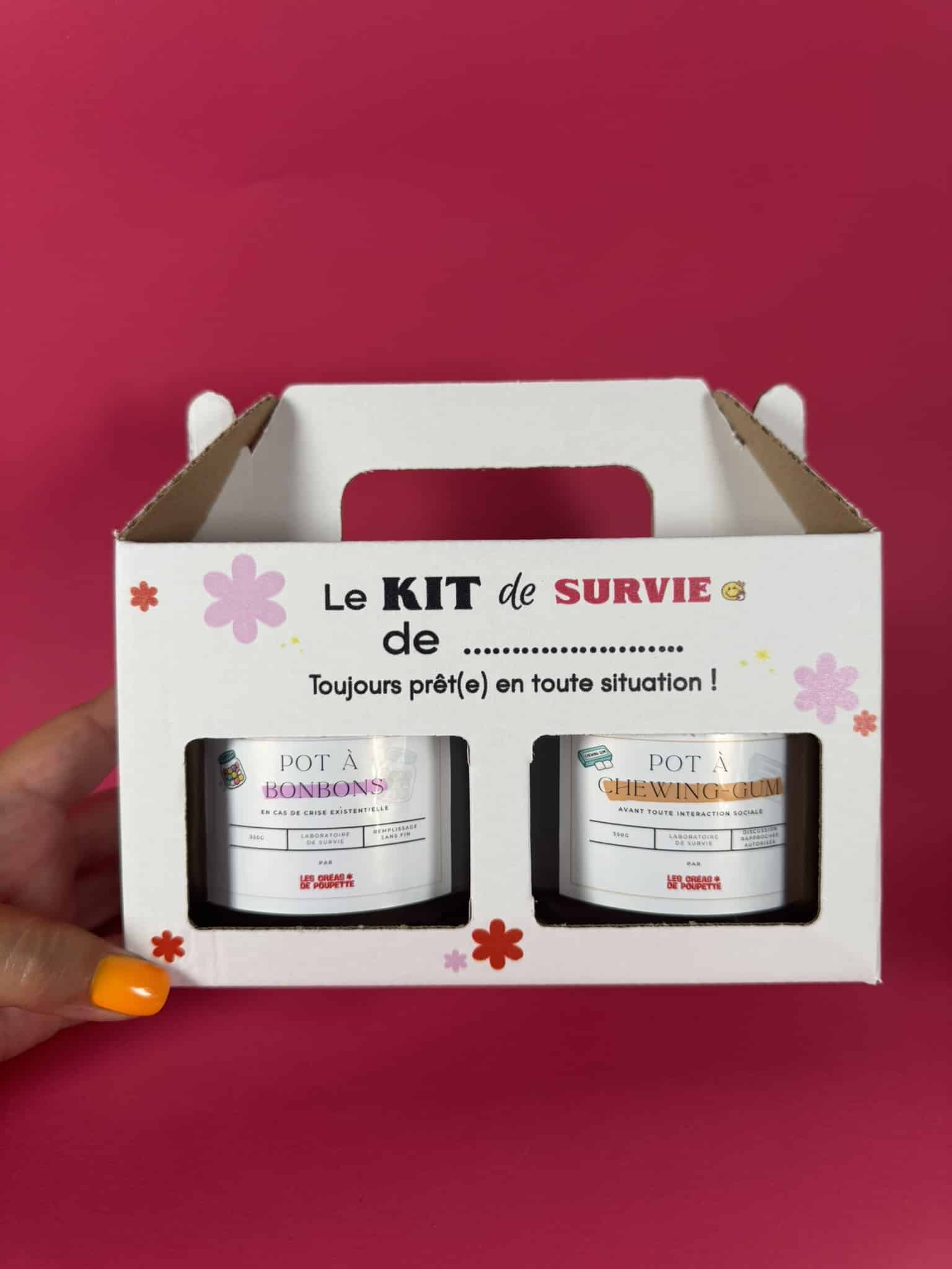 Kit de survie humoristique à composer avec 2 bocaux personnalisés